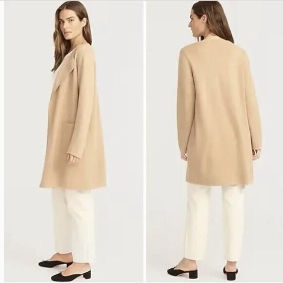J. Crew Sweaters - J Crew Beige Juliette Collarless Open Front Cardigan Cotton Wool Plus Size 2X